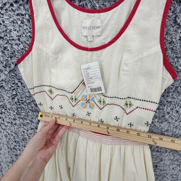 Dolls Point Women Dress Boho Folk Cottagecore 4 Cream Red Embroidered High Low - Picture 3 of 15